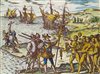 Christophe Colomb arrive � Hispaniola (Haiti), Gravure de Th�odore de Bry, XVI<sup>e</sup> si�cle, BNF, Paris.