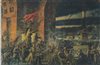 La prise du palais d\'Hiver, sige du gouvernement provisoire, par les bolcheviks, le 25 octobre 1917.<br>
Tableau de Pavel Sokolov-Skalia (1 899-1 961), muse d\'tat russe, Saint-Ptersbourg.
