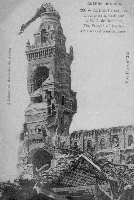 ALBERT : l'�glise N.D de Brebi�res apr�s le bombardement - (Guerre 14-18)