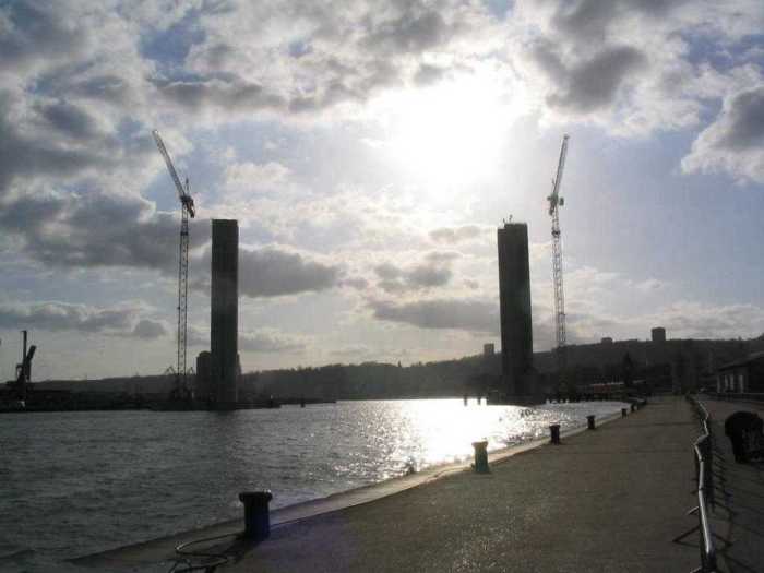 Le pont Flaubert en construction