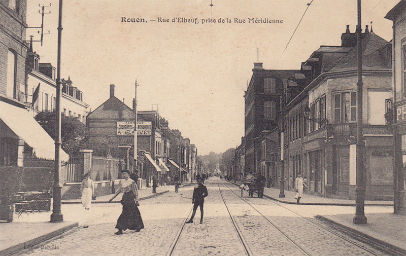 Rue d'Elbeuf, vue prise de la rue M�ridienne