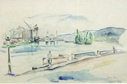 Vue des bords de Seine à Croisset,<br> près de Rouen