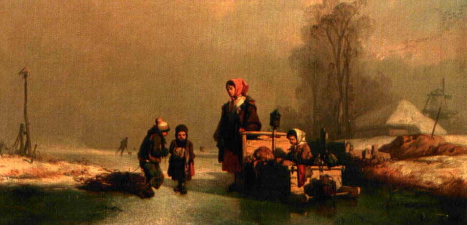 Les enfants sur la rivière gelée