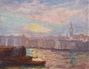 Le Port de Rouen au coucher du soleil