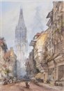 Rouen, La Cathdrale, vue de la rue du Gros Horloge
