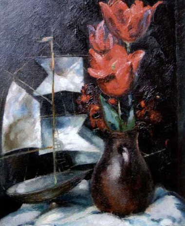 Nature morte au bouquet et à la maquette
